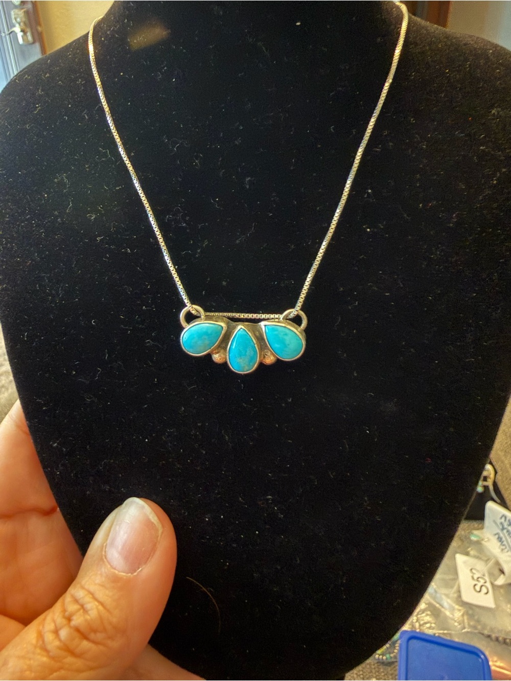 Sterling Silver Turquoise Teardrop Pendant Necklace - Blue